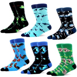 MAKABO Funny Colourful Men's Cotton Socks with Motif, 6 pairs of animal motifs