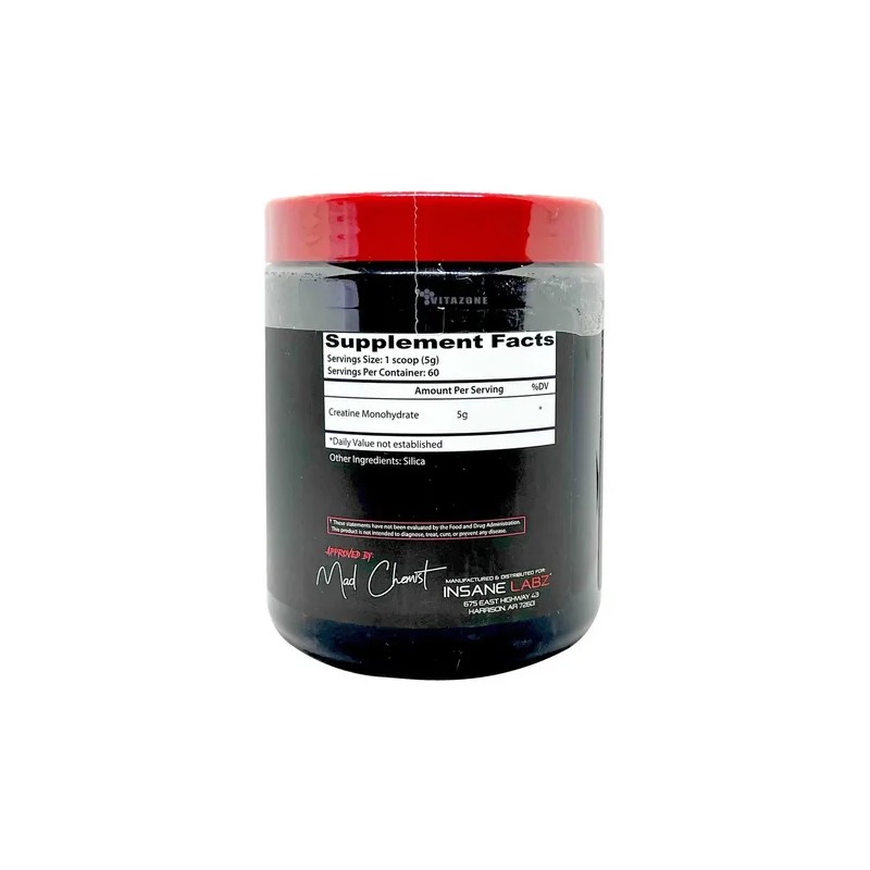 Creatina Monohidratada Insane Labz 300g 60 Servs Sin Sabor