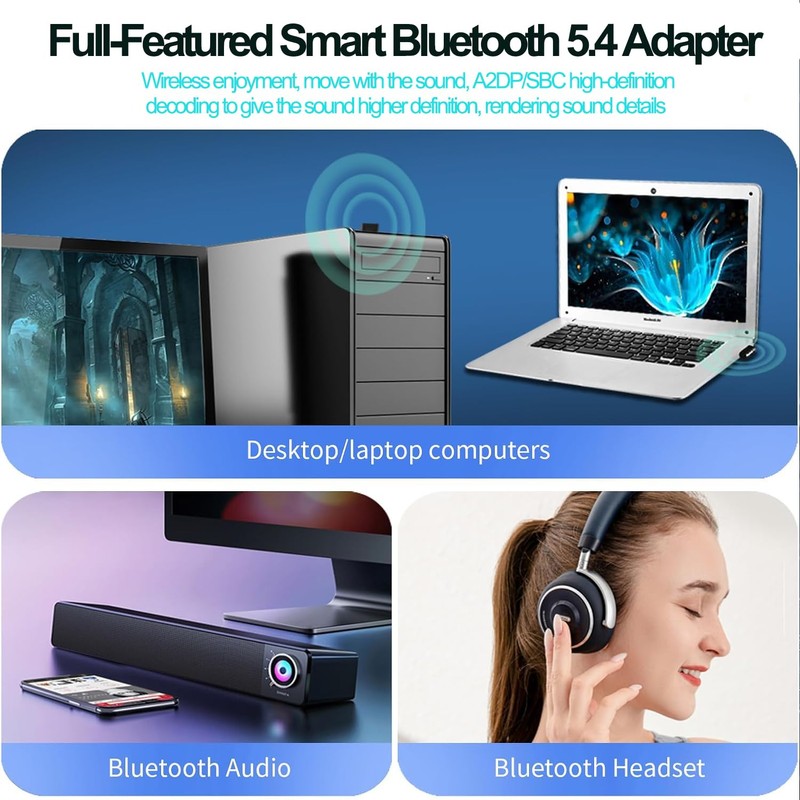 Adattatore Bluetooth 5.4 USB via PC, USB Dongle Adattatore Bluetooth