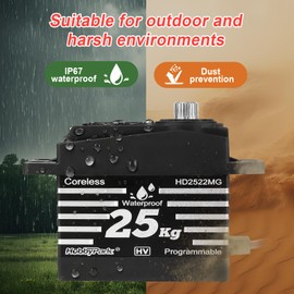 HobbyPark Waterproof 25KG RC Servo High Torque Coreless Motor Metal Gear Standard Digital Servo for 1/8 1/10 RC Cars Trucks Buggy Arduino Servo Robotic Control Angle 180 with Metal Servo Horn Arm
