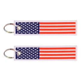 Great 1 American Flag Keychain Tag with Key Ring & Carabiner 2-Pack (Red White Blue)
