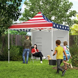 10FT X 10FT Heavy Duty Pop up Canopy Tent with UPF50+ Instant Sun Shelter Storage Pockets American Flag SidewallColor: default Color