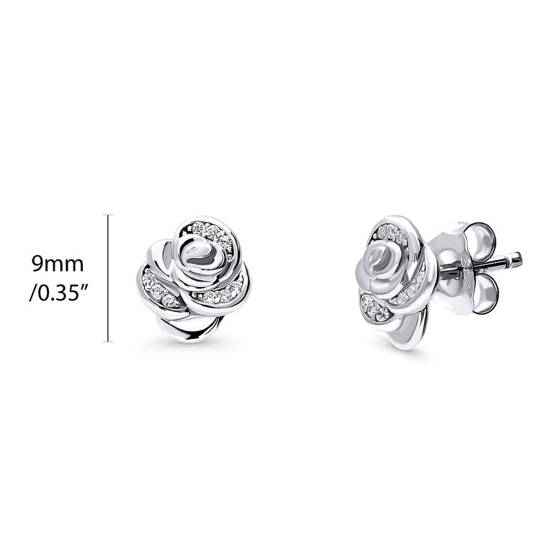BERRICLE Sterling Silver Rose Flower Cubic Zirconia CZ Fashion Stud