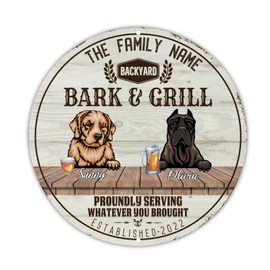 Golden Retriever & Presa Canario Beer Metal Tin Signs Customized Family Dog Name Round Wall Signs Vintage Barks & Grill Garage Signs Decorative for Home Beach House Bathroom 12x12in