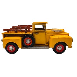 Berfutall-13'' Iron Classic Yellow Truck Pick-up Model Collectible Vehicle Decoration, Metal Truck Christmas Decor ，Unique Blend of Vintage, Rustic, Farmhouse Truck Decor for Table Top Decor. (E)