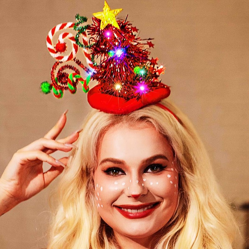 Reaky Light Up Christmas Headband Led Red Christmas Hat Headbands