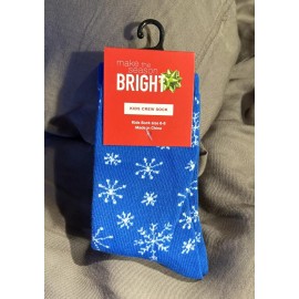 Bright New Make The Season Bright Kids Crew Socks Snowflakes Blue And White Size 6-8