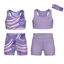 Essenclo Girls Clothing Athletic Sets Sleeveless Crop Tank Tops & Bike Shorts Cheer, Gymnastics, Volleyball Size 3-16 (5 Pcs) - E2108 - Set-14-7-8