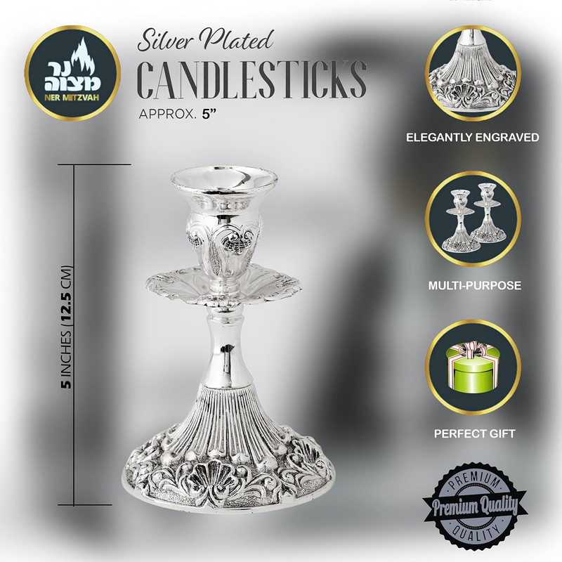 Silver Plated Candlesticks - 2 Pack Set - Pair of