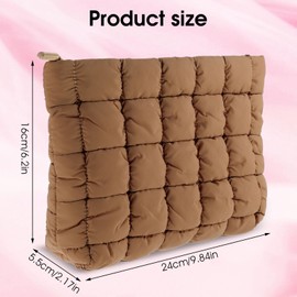 AOZUO Brown Puffy Makeup Bag, Quilted Makeup Bag Cosmetic Bag Travel Puffer Makeup Pouch Cute Toiletry Zipper Bag cared Makeup Organizer Pouch Storage Clutch for Women(Brown)