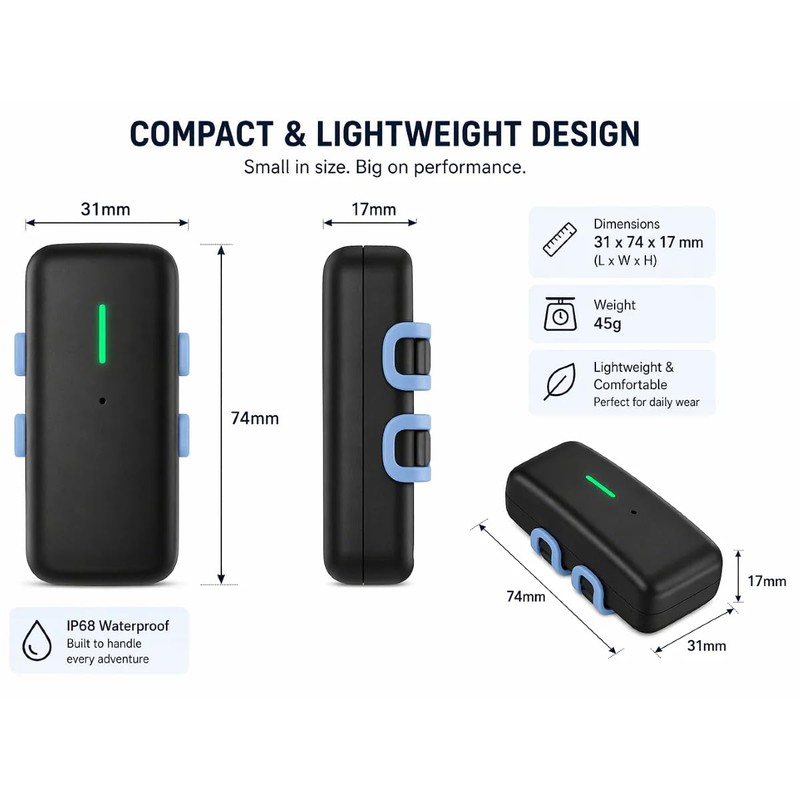 Dog GPS Tracker Real-Time Location, IP68 Waterproof 45g, 365-Day History