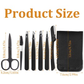 Tweezers for Facial Hair, 1 Set of 7 Tweezers Set Stainless Steel Straight Slanting Tip Slicker Tweezers Splitter Tweezers for Precise Eyebrow Care for Women and Men, Black