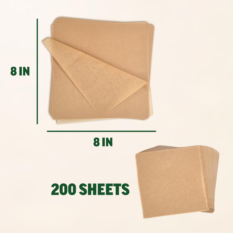 Zenlogy 8x8 Parchment Squares (200 sheets) - Unbleached, Non-stick, Pre-cut