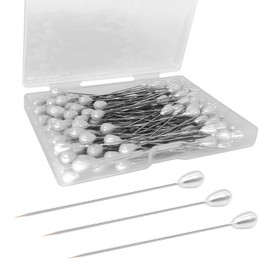 300PCS Corsage Pins, Teardrop Pearl Sewing Pins, Long 2inch Straight Sewing Wedding Bouquet Pins for Wedding, Jewelry DIY Decoration, Quilting and Craft (300Pcs, White)