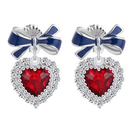 LANFUNI Crystal Earring Studs, Silver Plated Bow Earrings and Heart Earrings, Crystal Dangling Earrings for Women Fashion Jewelry