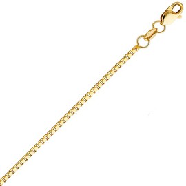 DiamondMist 14K Real Yellow Gold 0.6mm Box Link Chain for Men and Women 16” 18” 20” 24” Durable Lobster Clasp, High Polished Modern Pendant Necklace