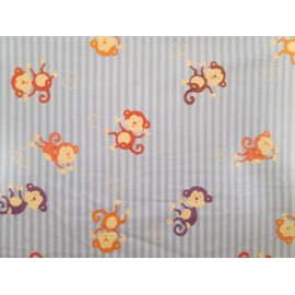 Fat Quarter (18 x 22) Sock Monkey Purple Brown Striped Monkeys Blue Cotton Flannel Fabric FQ