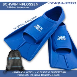 Aqua Speed Short Flippers For Adults And Children, High Tech Soft Training Flippers, Lightweight Short Flippers For Swimming Training, blue, 37/38