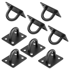 Gudui 8Pcs M6 Oblong Pad Eye Plate, Heavy Duty Ceiling Hooks, Stainless Steel Staple Hook Ring Loop Wall Ceiling Hammock U Hooks Hanger for Swing Suspension Marine, Black