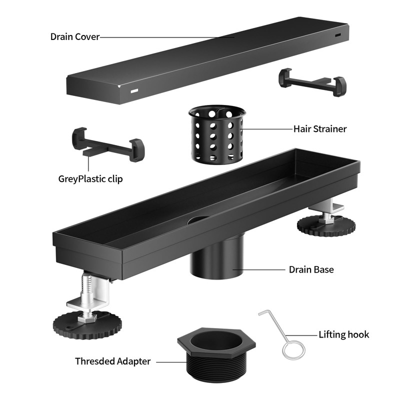 Mirravative Linear Shower Drain, 304 Stainless Steel with Adjustable Leveling