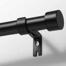 Zeerobee Curtain Rods for Windows 32 to 48, Black Curtain Rod, Adjustable 1 Inch Heavy Duty Outdoor/Indoor Modern Drapery Pole, 32"-48"