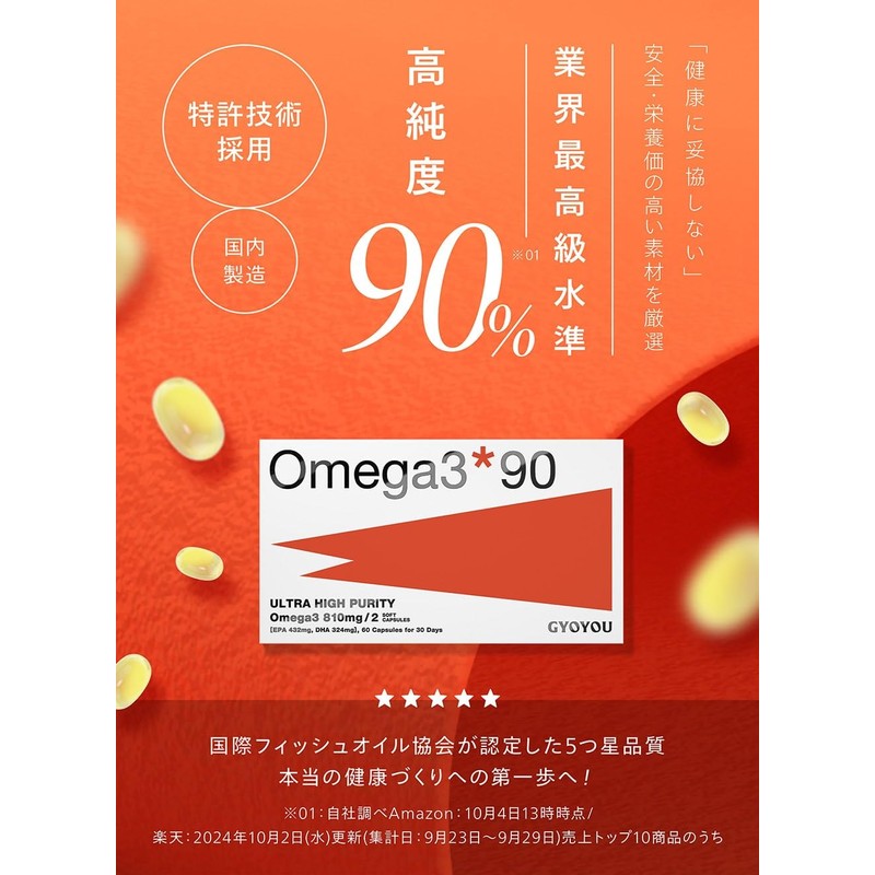 GYOYOU_魚油 Omega3 EPA DHA 国内製造で高純度90% サプリメント ソフトカプセル 60粒