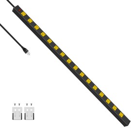 JUNNUJ Long Metal 16 Outlet Power Strip, Wide Spaced Garage Industrial Power Strip, Heavy Duty Power Strip with 10 FT Cord 15A, 125V, 1875W. Yellow
