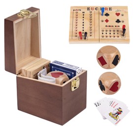 WodGod Premium Euchre Card Game Set:Double Euchre Cube, One Deck of Playing Cards,Foldable Euchre Scoreboard,Exquisite Printed Storage Box,Trump Suit Dice Set，Euchre Bridge Cards Kit.