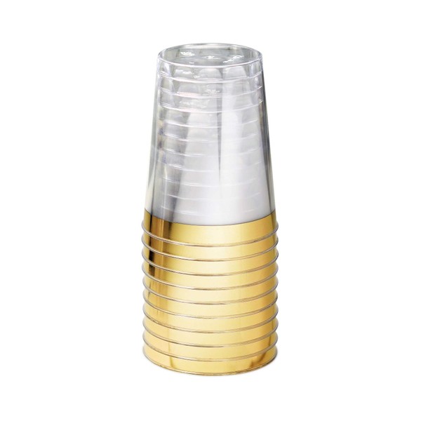 " OCCASIONS" 400 Piece Wedding Party Disposable Plastic tumblers Cups (10 Oz, Clear & Gold Rimmed Tumbler)