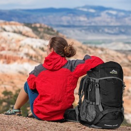 Esup 70L Hiking Backpack Camping Backpack Backpacking Backpack, Mountaineering Backpack with 65L+5L Rain Cover (Black)