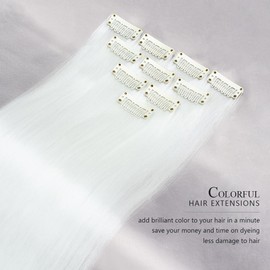 PARXITN Coloured Hair Extensions 10 Pieces 50 cm Beige Clip-In Hair Extensions for Women Party Highlights Multicoloured Synthetic Straight Hairpieces for Christmas Costume Party