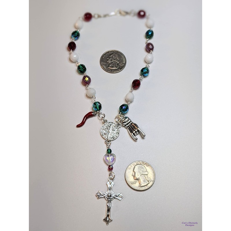 Italian Auto/Car Rosary With Red Horn & Mano Cornuto