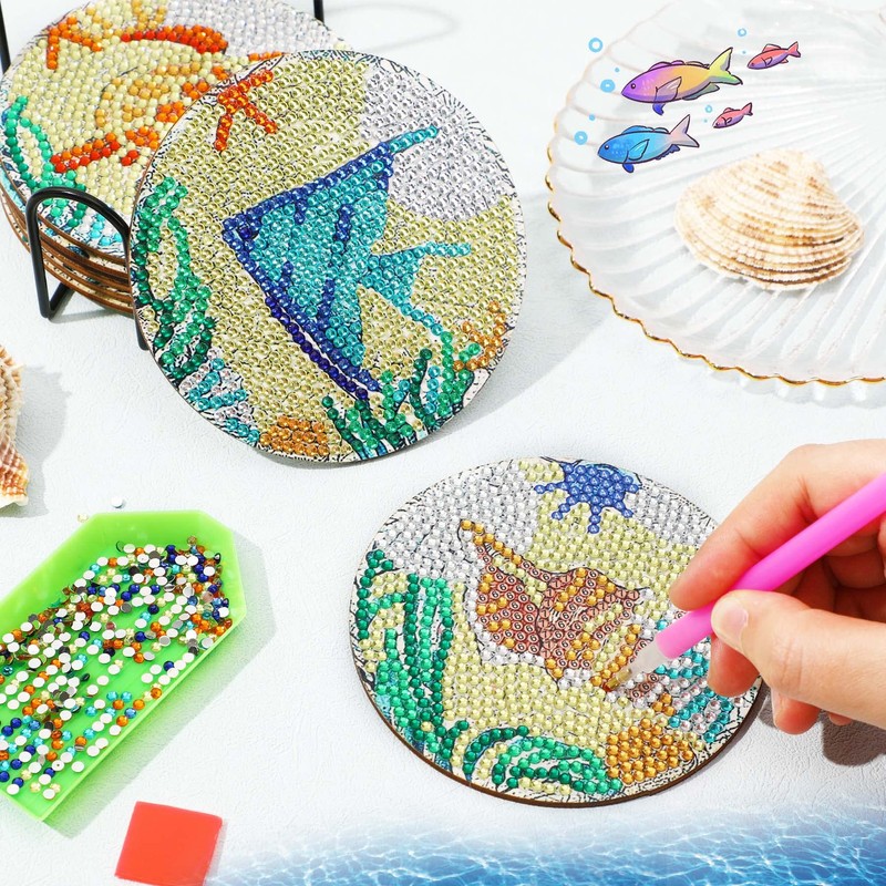 JANLOFO Diamond Art Coaster Cork Diamond Art Kit for Beginners,