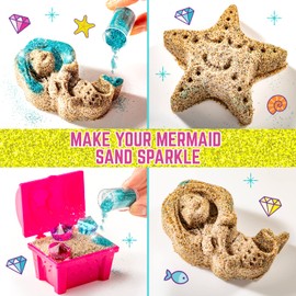 GirlZone Mermaid Sensory Sand Kit, 2lbs Moldable Play Sand for Kids Aged 3+, Magic Sand with Gems, Tools & Portable Treasure Chest, Kids Toys for Playdates, Party Games & Gifting