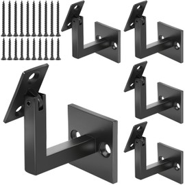 Crystmetal 5 Pack Crystmetal 304 Stainless Steel Adjustable Swivel Handrail Bracket for Staircase , Square Stair Railing Bracket (Matte Black)