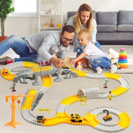 Kids Toys 305 PCS Construction Race Tracks Toy for 3 4 5 6 7 8 Year Old Boys Girls, 5 PCS Construction Truck Car and Flexible Track Play Set Create A Engineering Road Games Toddler Toys Birthday Gifts