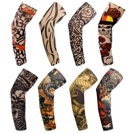 Reayou Tattoo Sleeves, 8 Pcs Fake Tattoos Sleeves to Cover Arms Stretchy Nylon Arm Sleeves Sun Protection Sleeves Covers Tattoo Cover Up Sleeve Temporary Tattoo Sleeves