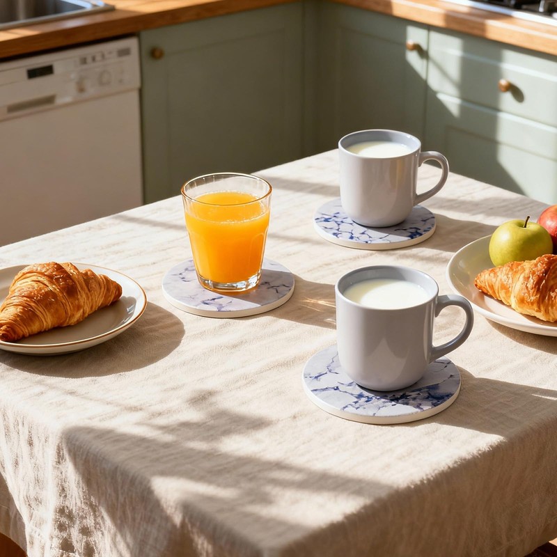 Absorbent Ceramic Coaster Sets of 6 with Holder, Marble Style