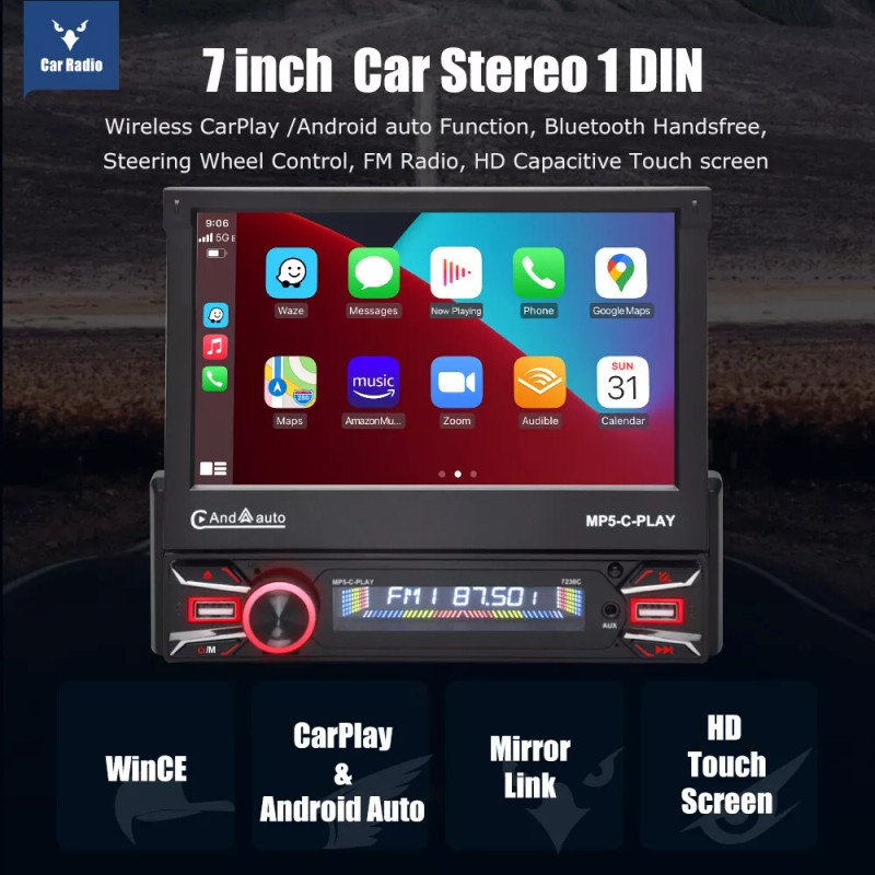ESSGOO 7" Flip Out Screen Single 1 DIN Car Stereo