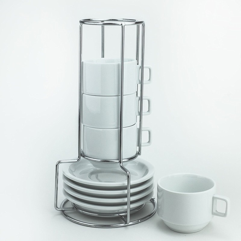 HUJI Stack-able Porcelain 3.2 OZ Espresso Turkish Coffee Cups and
