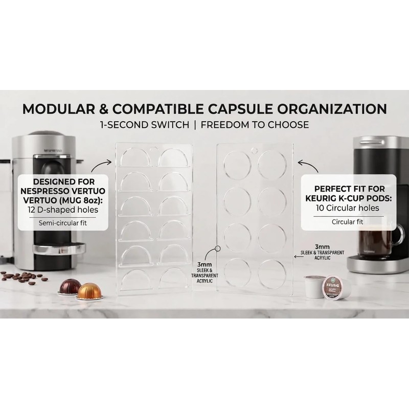 Cutora Acrylic Coffee Pod Holder Organizer for K-Cup and Vertuo