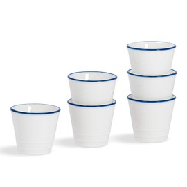 Nicola Spring Country Farmhouse White Breakfast Egg Cup Set with Blue Rims - Pack of 6 Cups