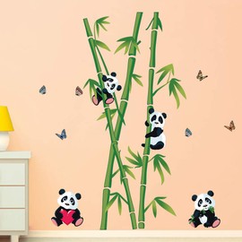 decalmile Wall Sticker Panda Bears and Bamboo Wall Sticker for Children's Room Bedroom Living Room Wall Decoration