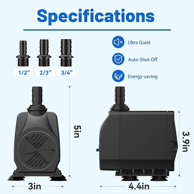 Knifel Submersible Pump 660GPH with AUTO-Shut-Off 8.2ft High Lift for
