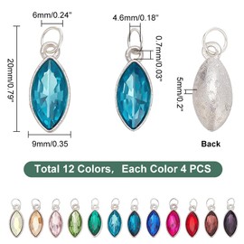 PH PandaHall 48pcs Dangle Birthstone Charms Horse Eye Glass Pendants Crystal Beads Pendants Charms Crystal Pendant Drop Bead with Jump Rings for Necklace Earring Bracelet Keychain Jewelry Making