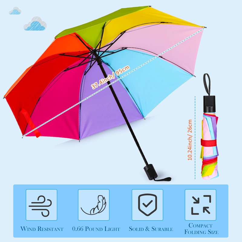 Silkfly 24 Pcs Rainbow Umbrella Bulk Compact Portable Tri Fold