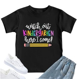 Qkdemfa First Day of School Shirt Girls Boys Watch Out Kindergarten Here I Come Tshirt Kids Back to School Shirt Toddler Tees Black