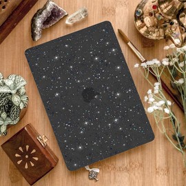 QJUZO Compatible with Glitter MacBook Air 13 inch Case 2025 2024 2023 2022 M4 M3 M2 (Model A3240 A3113 A2681) Sturdy Laptop Plastic Hard Shell for MacBook Air 13.6" + Keyboard & Screen Cover, Black