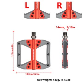 Aggressive Grip MTB Pedals‌ | Hybrid Nylon Fiber + Aluminum Body | ‌9/16" Chromoly Axle‌ w/Sealed Bearings, Ultra-Light‌ Bicycle Plat Form Pedals for Enduro/All-Mountain/Trail Riding (Gray+Red)
