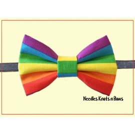 Handmade Rainbow Striped Pre Tied Bow Tie, Adjustable Length, Handmade